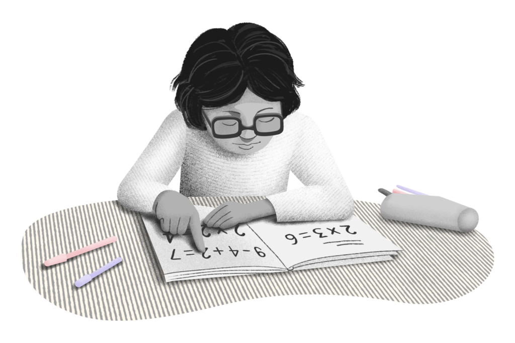 illustration d'un enfant apprenant les mathématiques