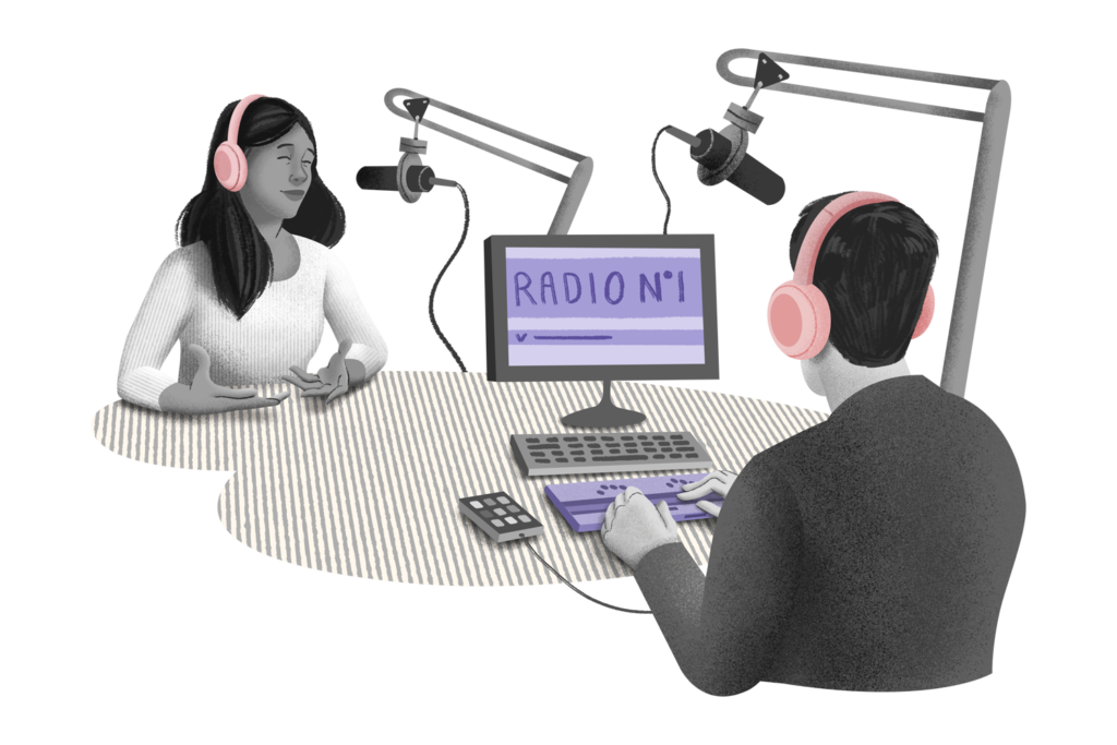 illustration de deux personnes animant une émission de radio